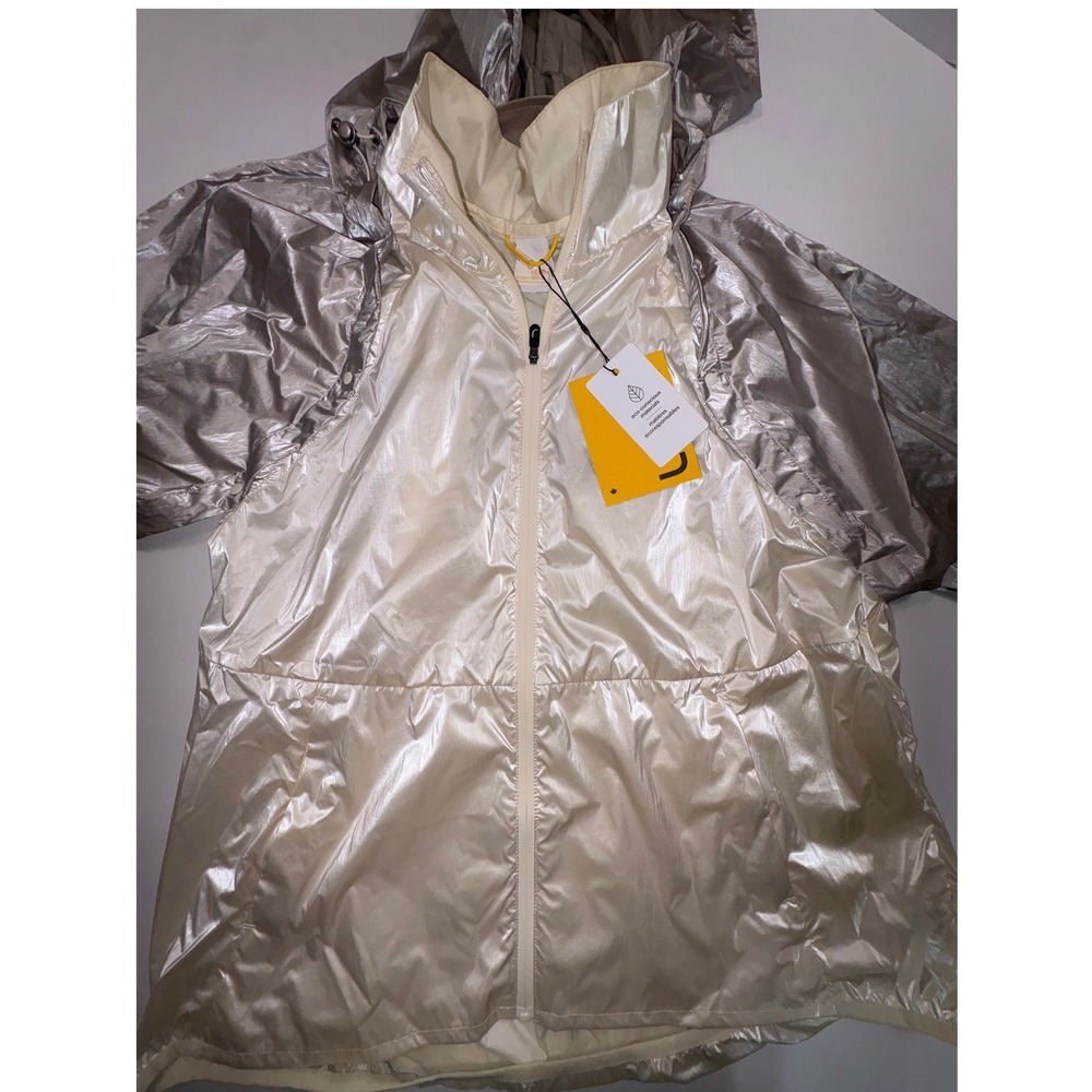 Lole Sprint Jacket Womens XL Gardenia Silver Metallic Hooded Windbreaker LUW0858